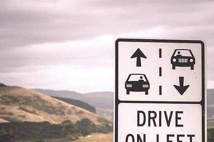 Drive On left street signage